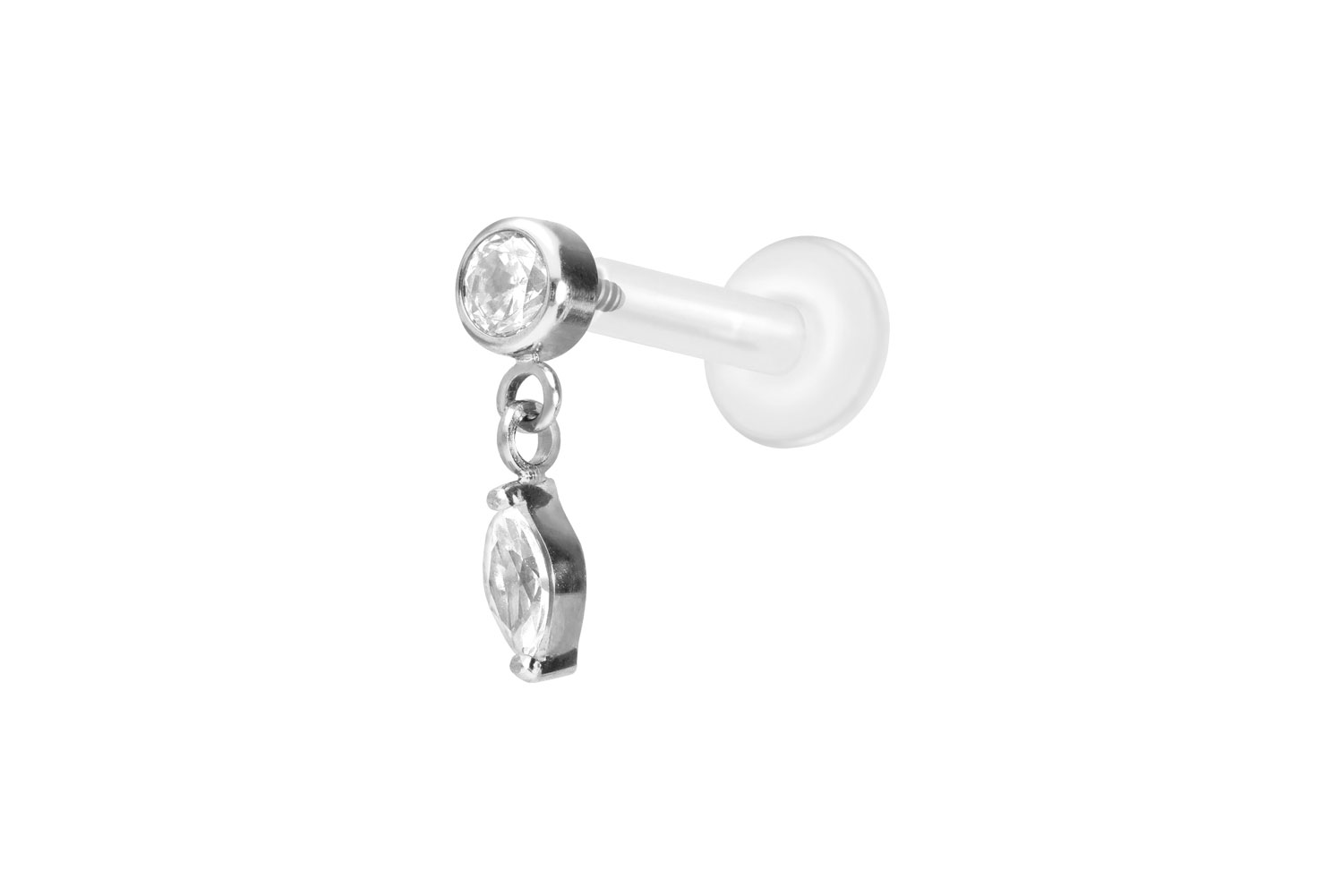 PTFE Labret Piercing mit Innengewinde + Titan-Aufsatz KRISTALL + KRISTALLTROPFEN